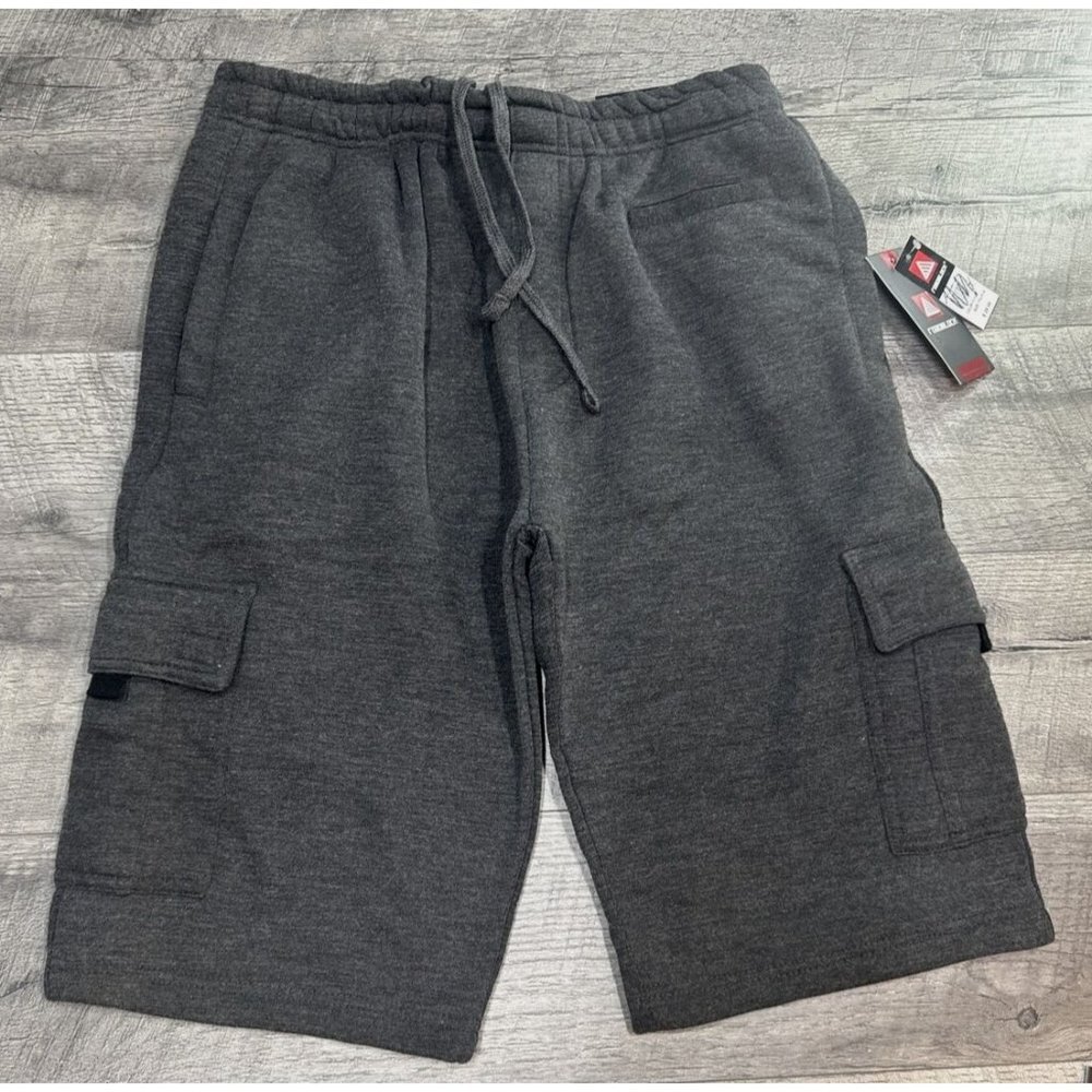 Roadblock Cargo Shorts Mens Small Gray Fleece Elastic‎ Drawstring Grunge Gym NEW